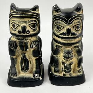 Swityk Canada Cod Hunter Mother Bear Inuit Style Sculpture Pair 7 Inch Figurines